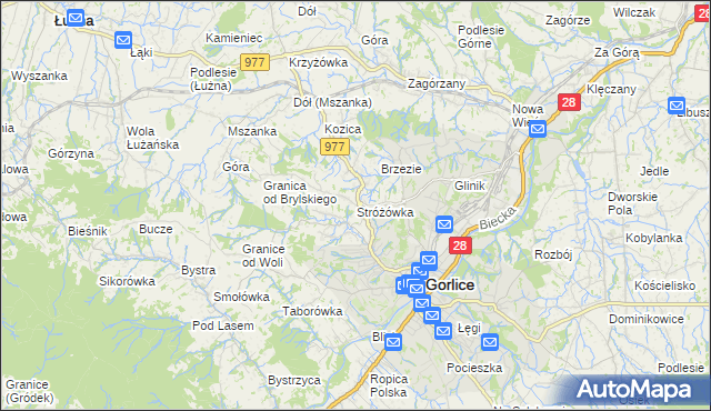mapa Stróżówka, Stróżówka na mapie Targeo
