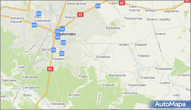 mapa Strzałków gmina Radomsko, Strzałków gmina Radomsko na mapie Targeo