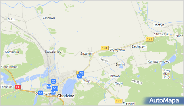 mapa Strzelce gmina Chodzież, Strzelce gmina Chodzież na mapie Targeo