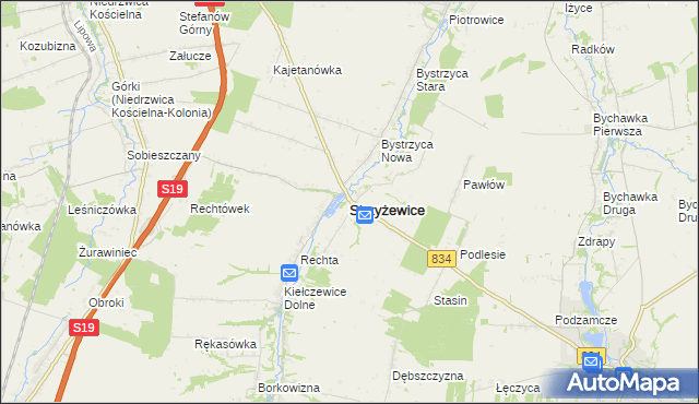 mapa Strzyżewice powiat lubelski, Strzyżewice powiat lubelski na mapie Targeo