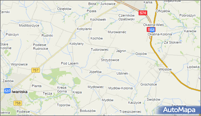 mapa Strzyżowice gmina Opatów, Strzyżowice gmina Opatów na mapie Targeo