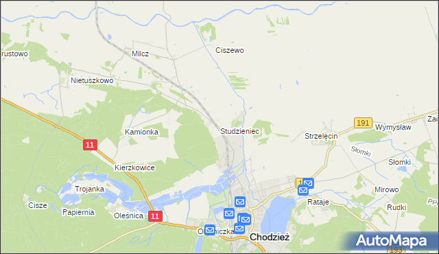 mapa Studzieniec gmina Chodzież, Studzieniec gmina Chodzież na mapie Targeo