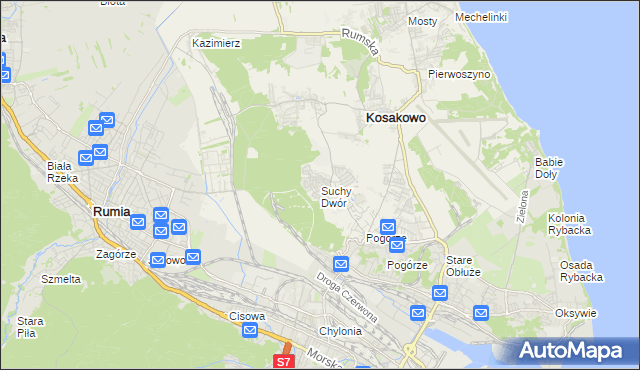 mapa Suchy Dwór gmina Kosakowo, Suchy Dwór gmina Kosakowo na mapie Targeo