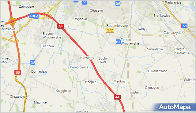 mapa Suchy Dwór gmina Żórawina, Suchy Dwór gmina Żórawina na mapie Targeo