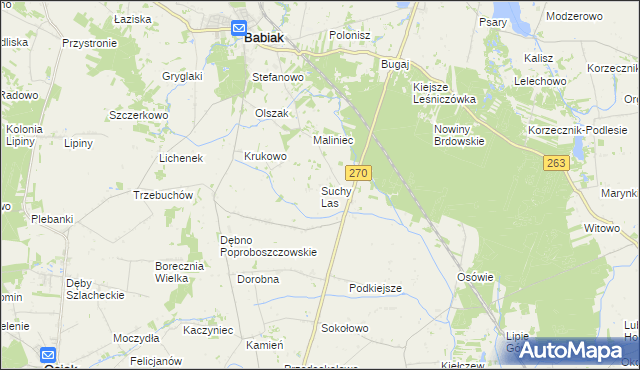mapa Suchy Las gmina Babiak, Suchy Las gmina Babiak na mapie Targeo