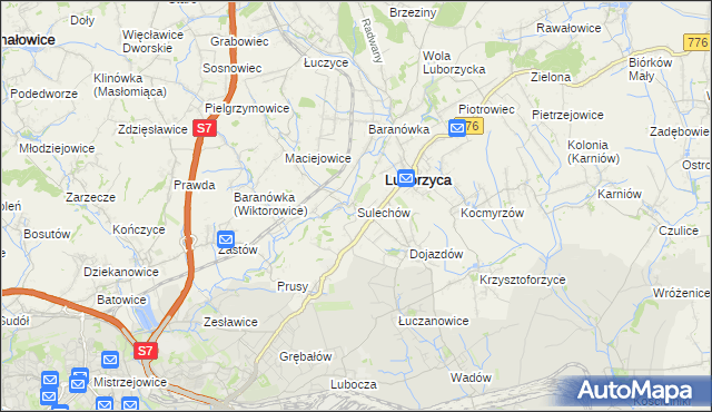 mapa Sulechów gmina Kocmyrzów-Luborzyca, Sulechów gmina Kocmyrzów-Luborzyca na mapie Targeo