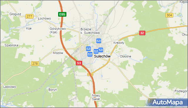 mapa Sulechów powiat zielonogórski, Sulechów powiat zielonogórski na mapie Targeo