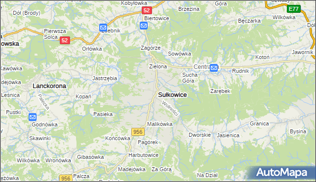 mapa Sułkowice powiat myślenicki, Sułkowice powiat myślenicki na mapie Targeo