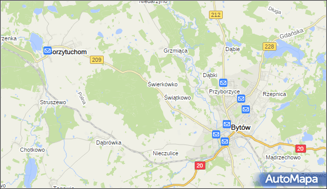 mapa Świątkowo gmina Bytów, Świątkowo gmina Bytów na mapie Targeo