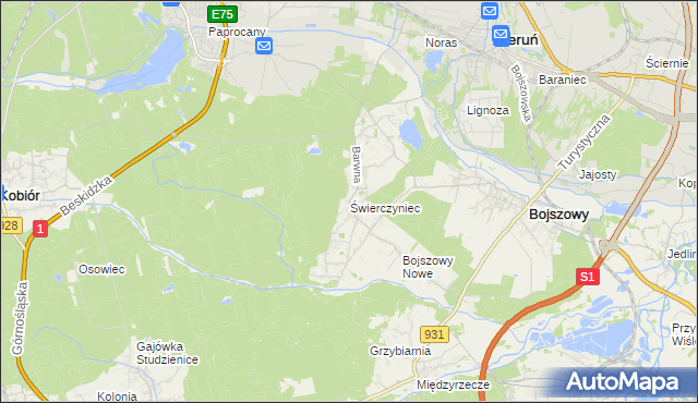 mapa Świerczyniec gmina Bojszowy, Świerczyniec gmina Bojszowy na mapie Targeo