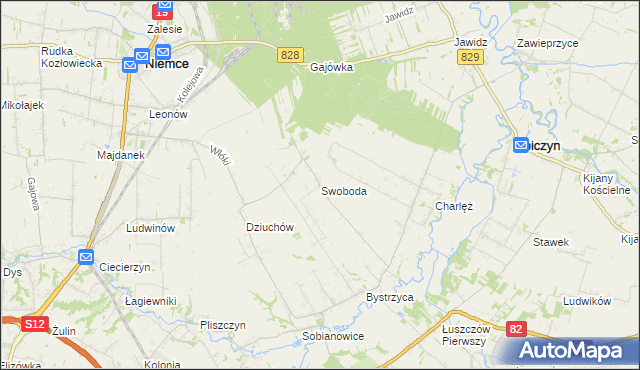 mapa Swoboda gmina Niemce, Swoboda gmina Niemce na mapie Targeo