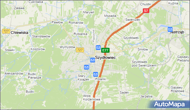 mapa Szydłowiec, Szydłowiec na mapie Targeo