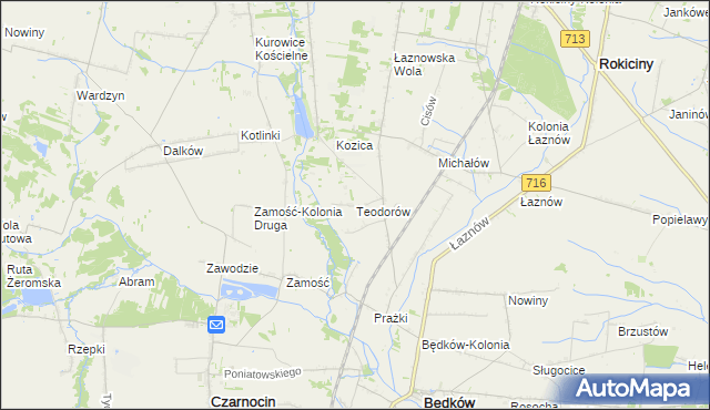 mapa Teodorów gmina Będków, Teodorów gmina Będków na mapie Targeo