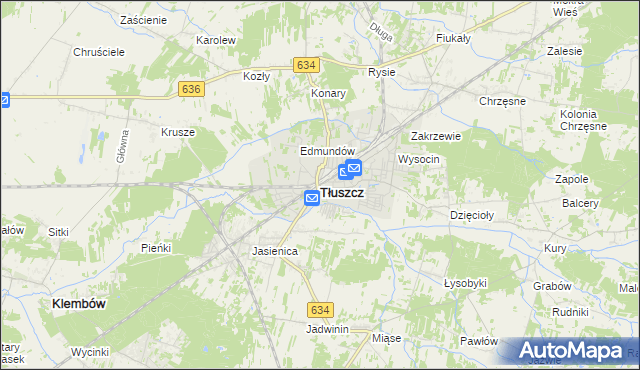 mapa Tłuszcz powiat wołomiński, Tłuszcz powiat wołomiński na mapie Targeo