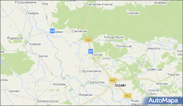 mapa Tomice gmina Gizałki, Tomice gmina Gizałki na mapie Targeo