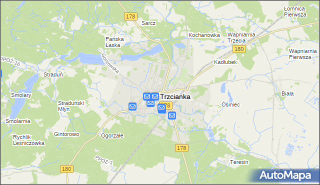 mapa Trzcianka powiat czarnkowsko-trzcianecki, Trzcianka powiat czarnkowsko-trzcianecki na mapie Targeo