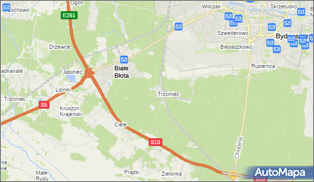 mapa Trzciniec gmina Białe Błota, Trzciniec gmina Białe Błota na mapie Targeo