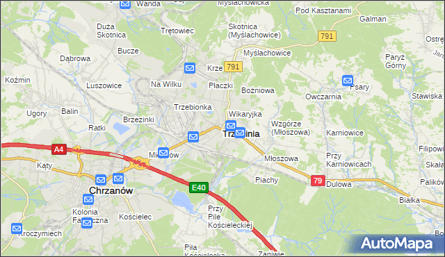 mapa Trzebinia powiat chrzanowski, Trzebinia powiat chrzanowski na mapie Targeo