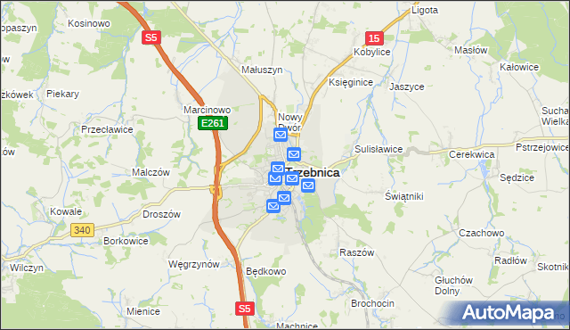 mapa Trzebnica, Trzebnica na mapie Targeo