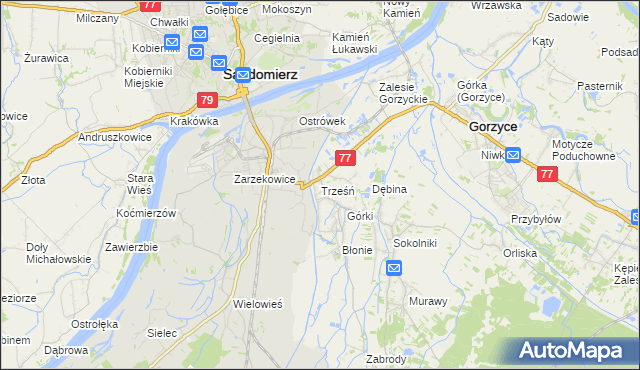 mapa Trześń gmina Gorzyce, Trześń gmina Gorzyce na mapie Targeo