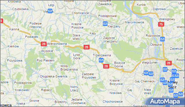 mapa Trzetrzewina, Trzetrzewina na mapie Targeo