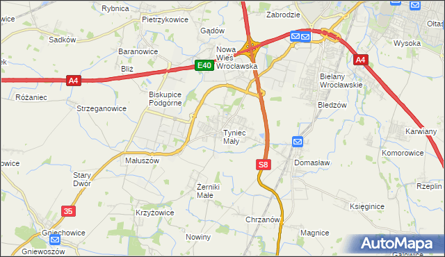 mapa Tyniec Mały, Tyniec Mały na mapie Targeo