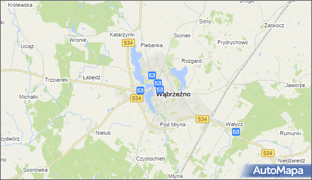 mapa Wąbrzeźno, Wąbrzeźno na mapie Targeo