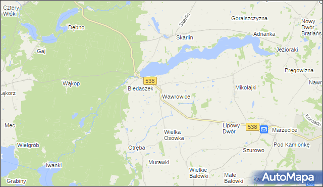 mapa Wawrowice gmina Kurzętnik, Wawrowice gmina Kurzętnik na mapie Targeo