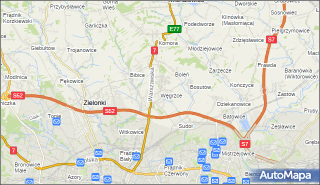 mapa Węgrzce gmina Zielonki, Węgrzce gmina Zielonki na mapie Targeo