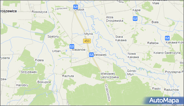 mapa Wielowieś gmina Sieroszewice, Wielowieś gmina Sieroszewice na mapie Targeo