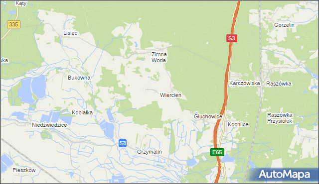 mapa Wiercień gmina Lubin, Wiercień gmina Lubin na mapie Targeo