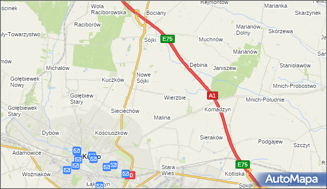 mapa Wierzbie gmina Kutno, Wierzbie gmina Kutno na mapie Targeo