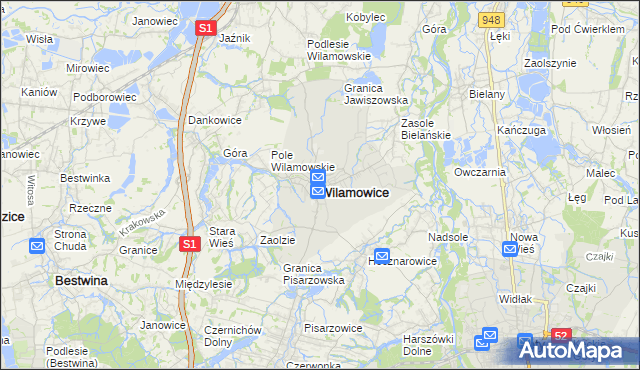 mapa Wilamowice powiat bielski, Wilamowice powiat bielski na mapie Targeo