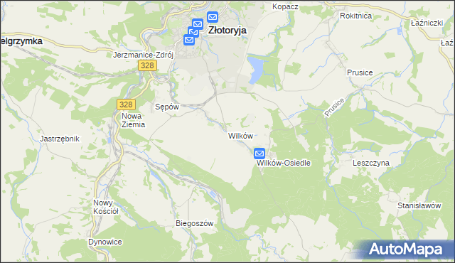 mapa Wilków gmina Złotoryja, Wilków gmina Złotoryja na mapie Targeo