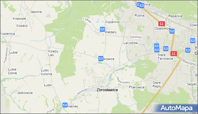 mapa Wilkowice gmina Zbrosławice, Wilkowice gmina Zbrosławice na mapie Targeo