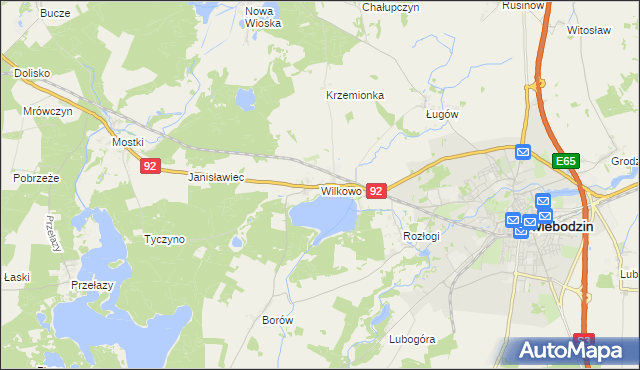 mapa Wilkowo gmina Świebodzin, Wilkowo gmina Świebodzin na mapie Targeo