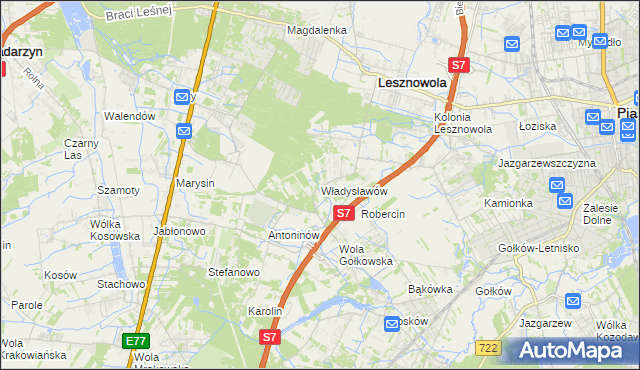 mapa Władysławów gmina Lesznowola, Władysławów gmina Lesznowola na mapie Targeo