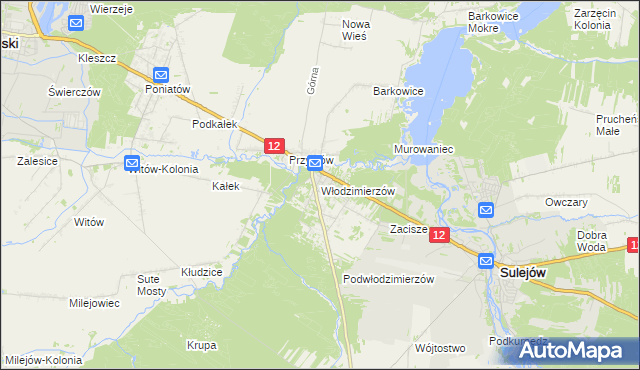 mapa Włodzimierzów gmina Sulejów, Włodzimierzów gmina Sulejów na mapie Targeo
