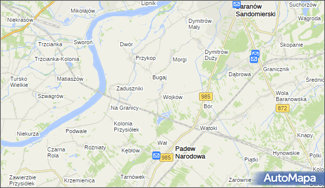 mapa Wojków gmina Padew Narodowa, Wojków gmina Padew Narodowa na mapie Targeo