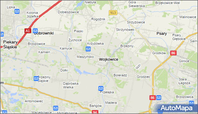 mapa Wojkowice powiat będziński, Wojkowice powiat będziński na mapie Targeo