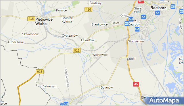 mapa Wojnowice gmina Krzanowice, Wojnowice gmina Krzanowice na mapie Targeo