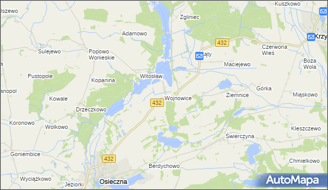 mapa Wojnowice gmina Osieczna, Wojnowice gmina Osieczna na mapie Targeo