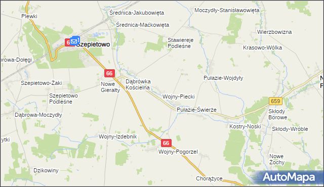 mapa Wojny-Piecki, Wojny-Piecki na mapie Targeo