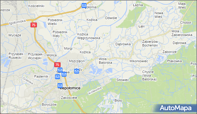 mapa Wola Batorska, Wola Batorska na mapie Targeo