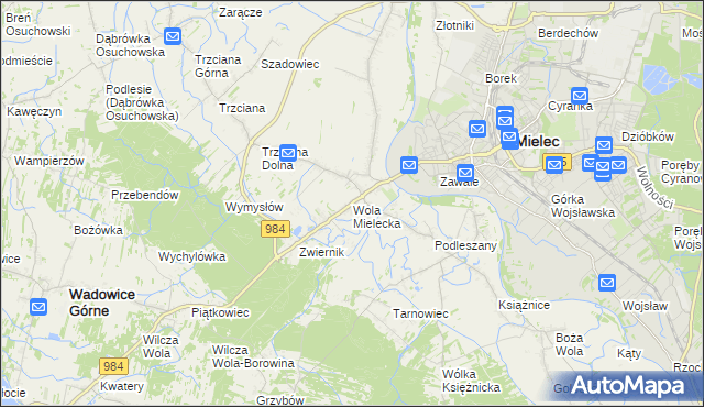 mapa Wola Mielecka, Wola Mielecka na mapie Targeo
