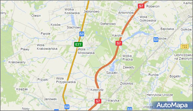 mapa Wola Mrokowska, Wola Mrokowska na mapie Targeo