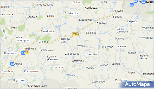 mapa Wronin gmina Koniusza, Wronin gmina Koniusza na mapie Targeo
