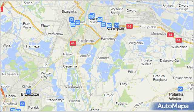 mapa Zaborze gmina Oświęcim, Zaborze gmina Oświęcim na mapie Targeo