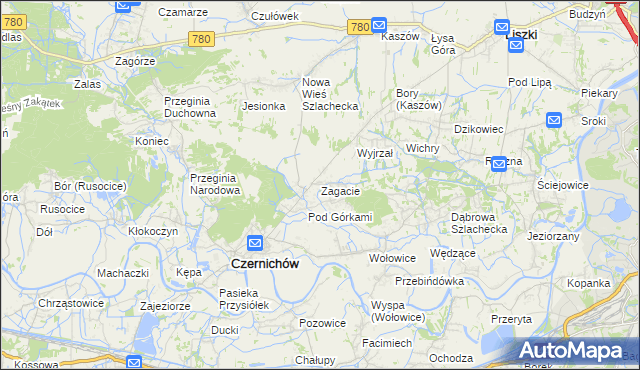 mapa Zagacie gmina Czernichów, Zagacie gmina Czernichów na mapie Targeo