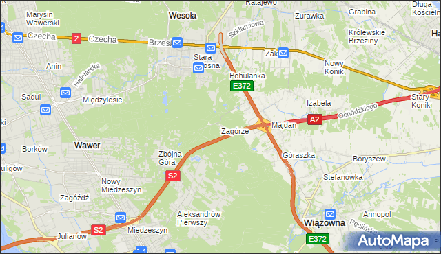 mapa Zagórze gmina Wiązowna, Zagórze gmina Wiązowna na mapie Targeo